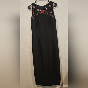 Black Maxi Semi-Formal Dress with Floral Beading Virgo Size 10 Women's